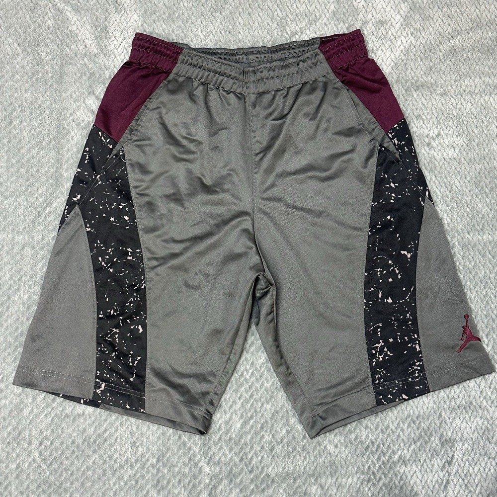 Jordan‎ Shorts Son of Mars Mens Small Jumpman Gray Maroon Silky Shiny Basketball